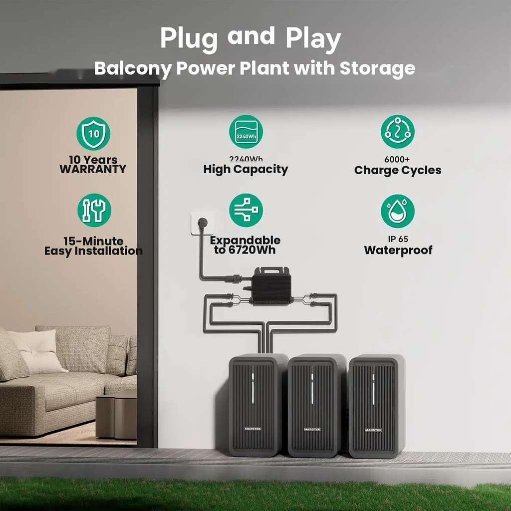 Marstek Solarbank B2500-D Solar Storage Unit 2240Wh LiFePo4 Battery for Balcony Power Plant