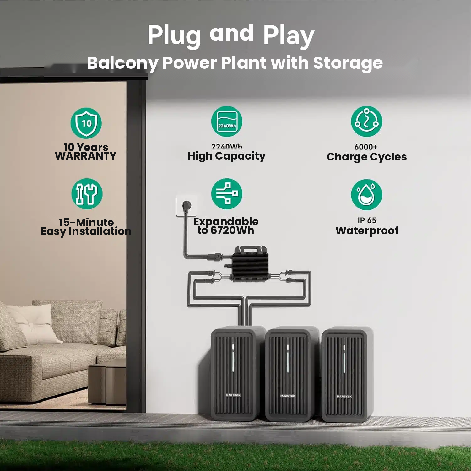 Marstek Solarbank B2500-D Solar Storage Unit 2240Wh LiFePo4 Battery for Balcony Power Plant