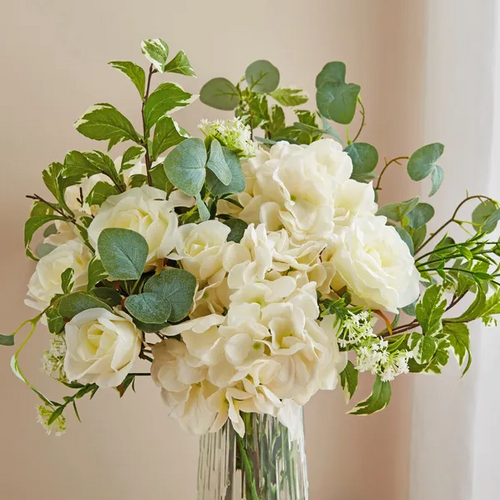 Artificial Peony Bouquet in Textured Glass Vase