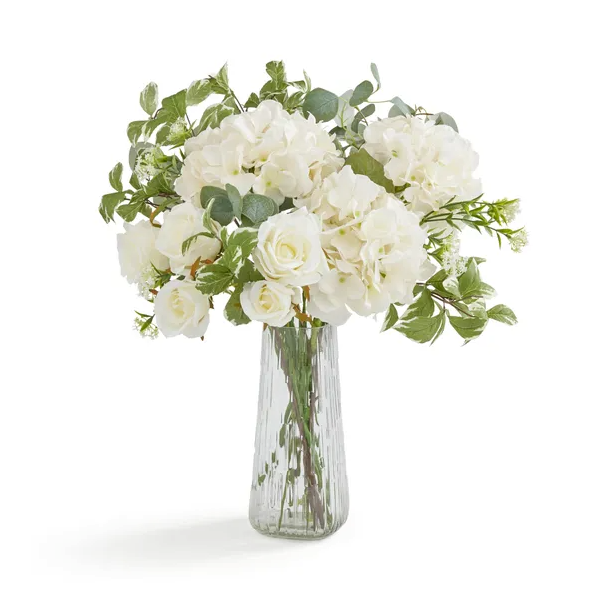 Artificial Peony Bouquet in Textured Glass Vase