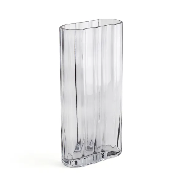 Luxe Ribbed Rectangle Grey Glass Vase